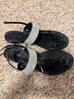 ALDO Black Sandals with Silver Crystal Band